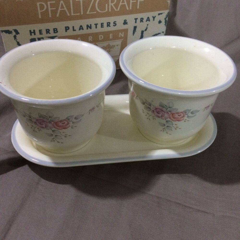 Vintage 90s Pfaltzgraff Trousseau Herb Planters Tray Set Garden Collection Box